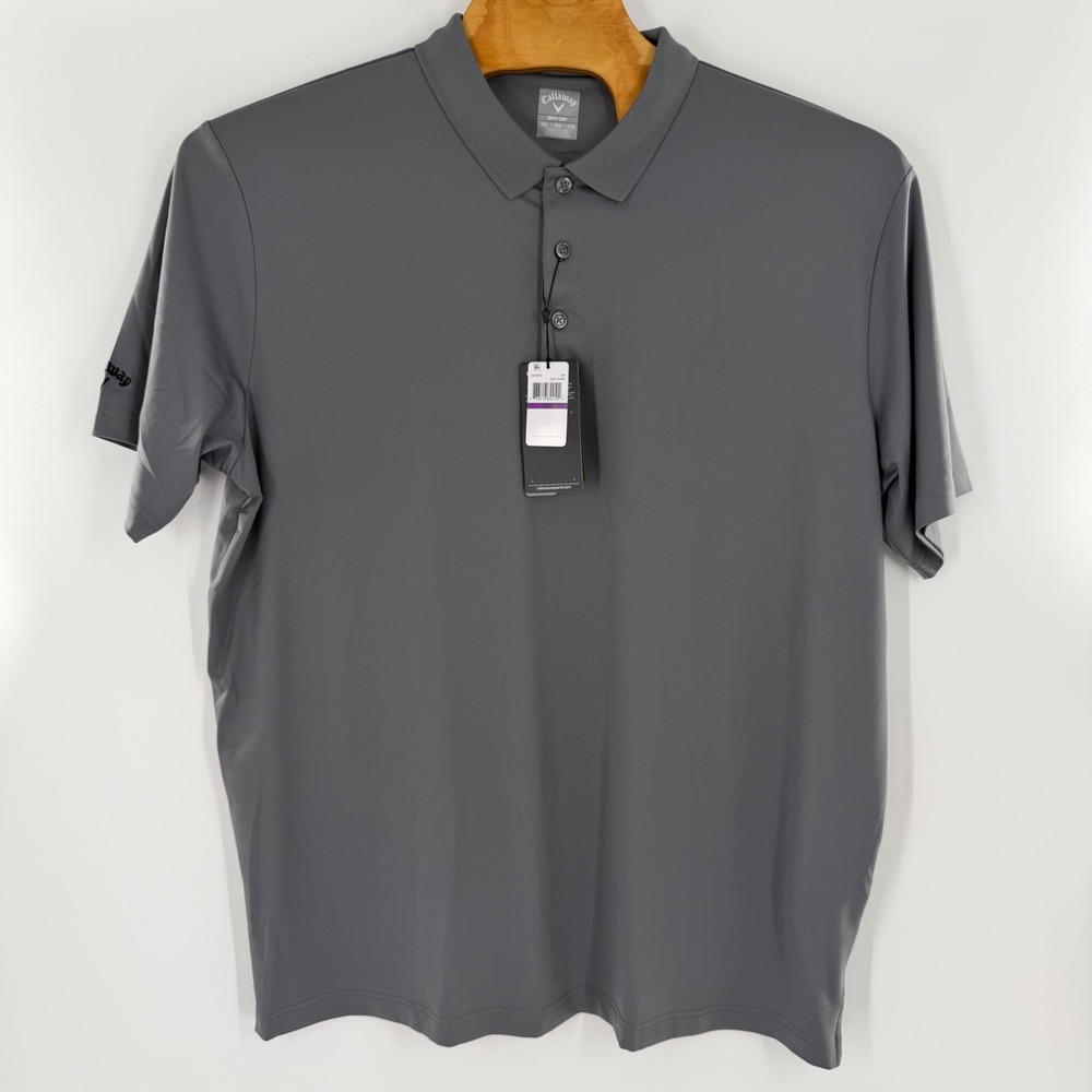 Callaway Mens Opti-Dri Golf Polo Shirt Gray XXL Short Sleeve Cooling UPF 50 NWT